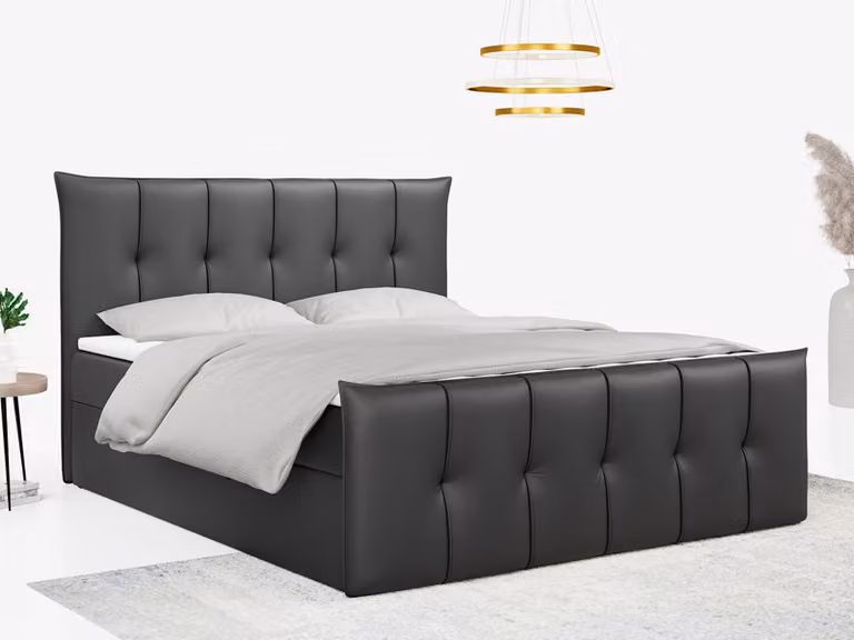 Letto boxspring con pediera e 2 cassetti - PREMIUM-11 - 180 x 200 cm - Grigio scuro - H4