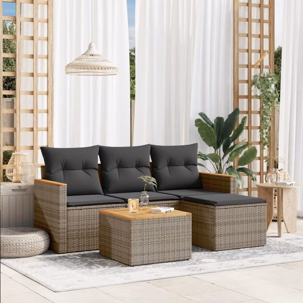Maison Exclusive - Set Divano da Giardino 5 pz con Cuscini Grigio in Polyrattan