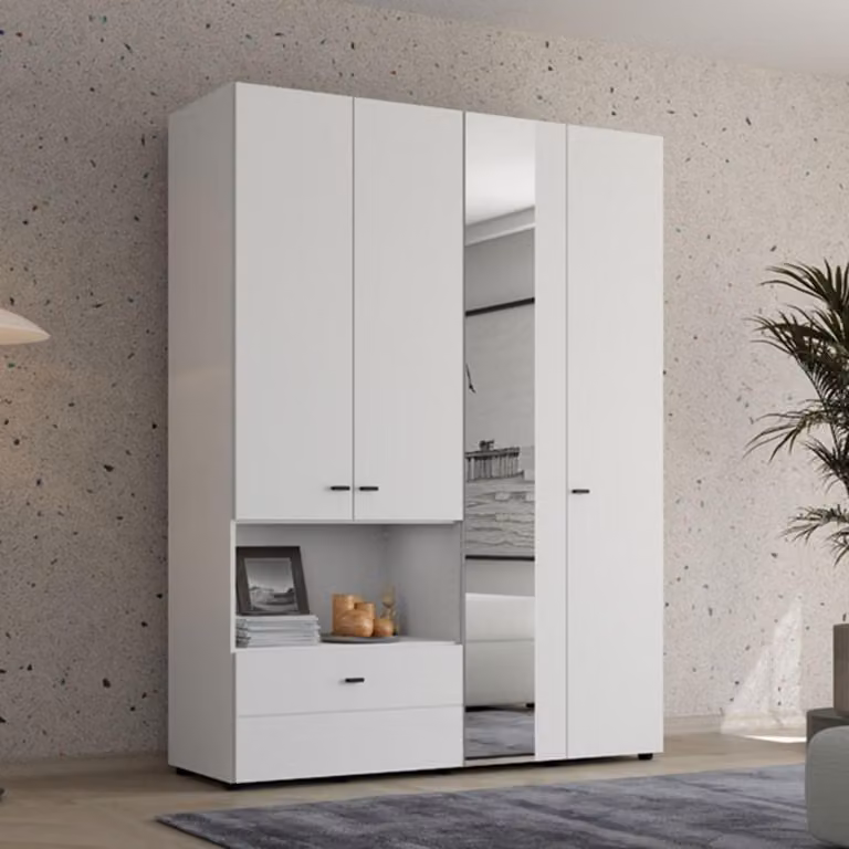 Omete - Guardaroba Grande, 155x208h cm Bianco Opaco, 4 Ripiani