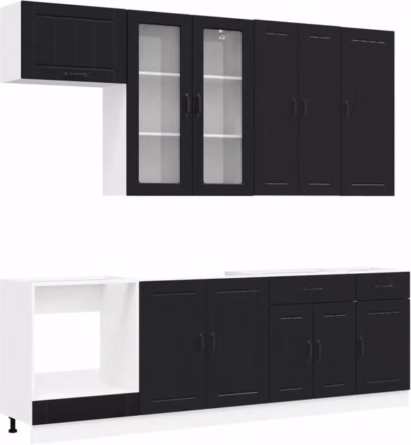Unità Cucina Moderna vidaXL in MDF Nero Opaco con Ante in Vetro, 8 Pezzi