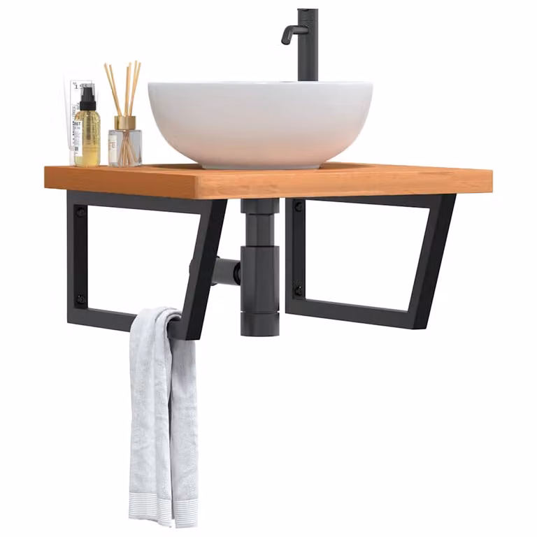 vidaXL Ripiano a Parete per Lavabo Moderno in Acciaio e Faggio, Nero e Marrone