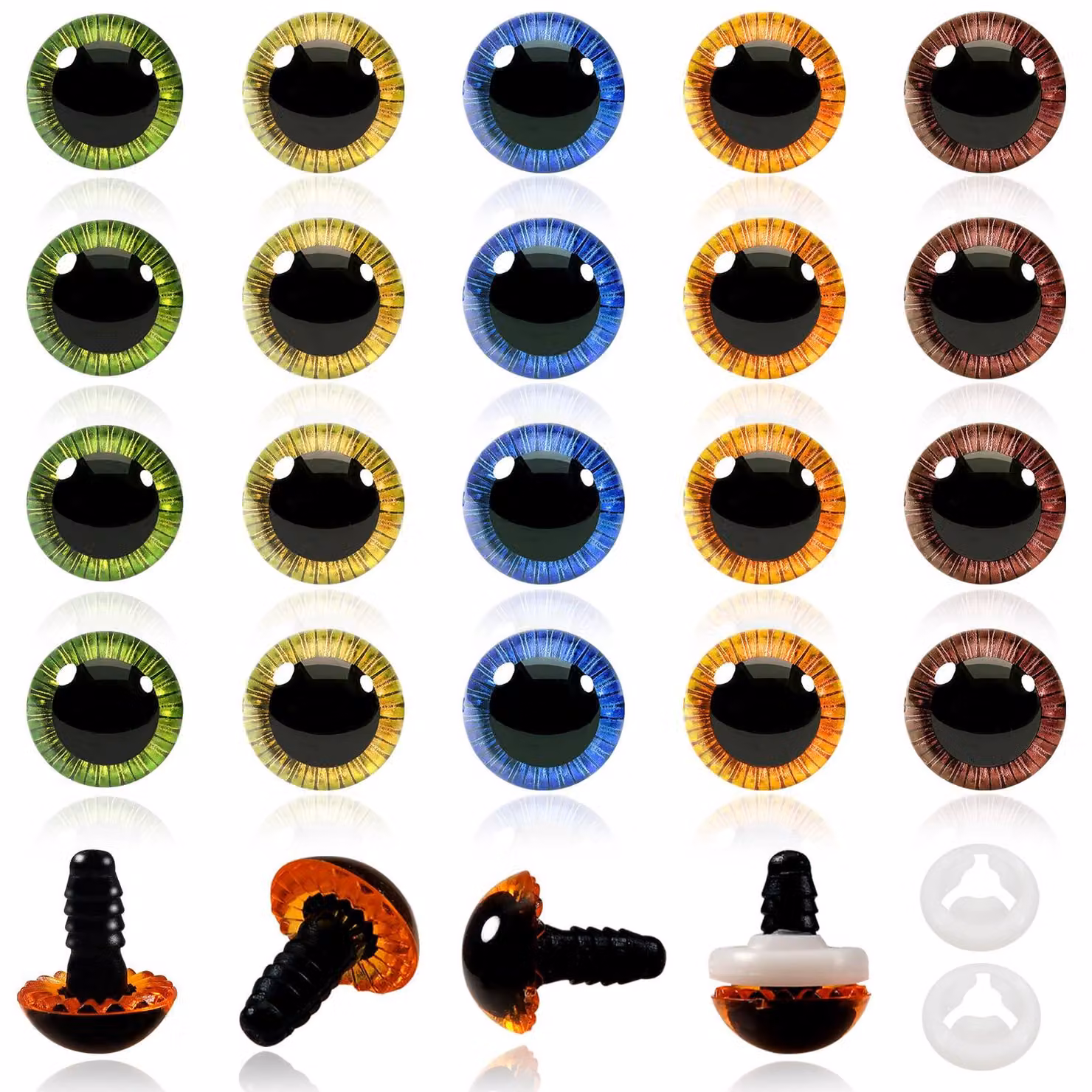 Occhi di sicurezza, 20 pezzi, 15 mm, in plastica, 5 colori, con rondelle di supporto