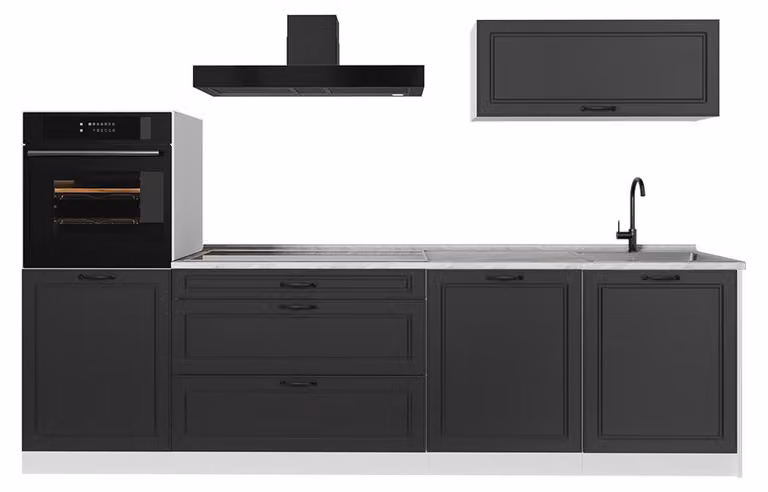 Cucina componibile Vicco R-Line Antracite country/Bianco 280 cm piano di lavoro Marmo, Model 67996