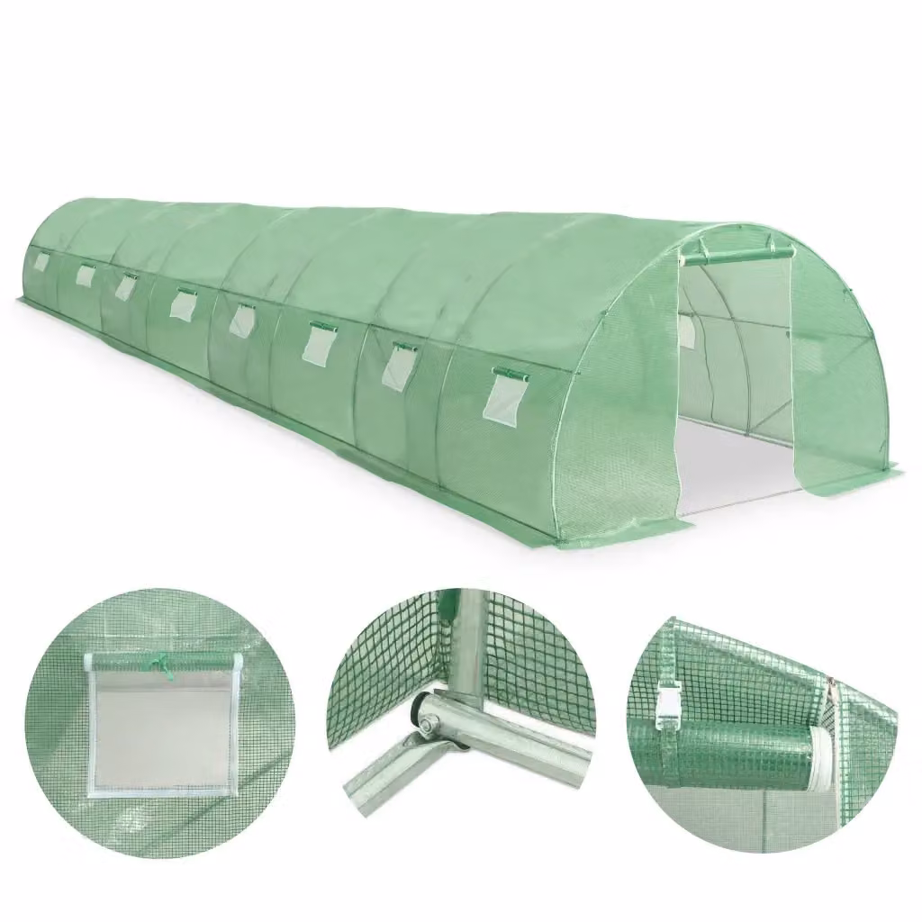 Serra vidaXL verde con finestre in plastica e struttura in acciaio zincato, 36 m², L: 1200 cm, P: 300 cm, H: 200 cm – 2