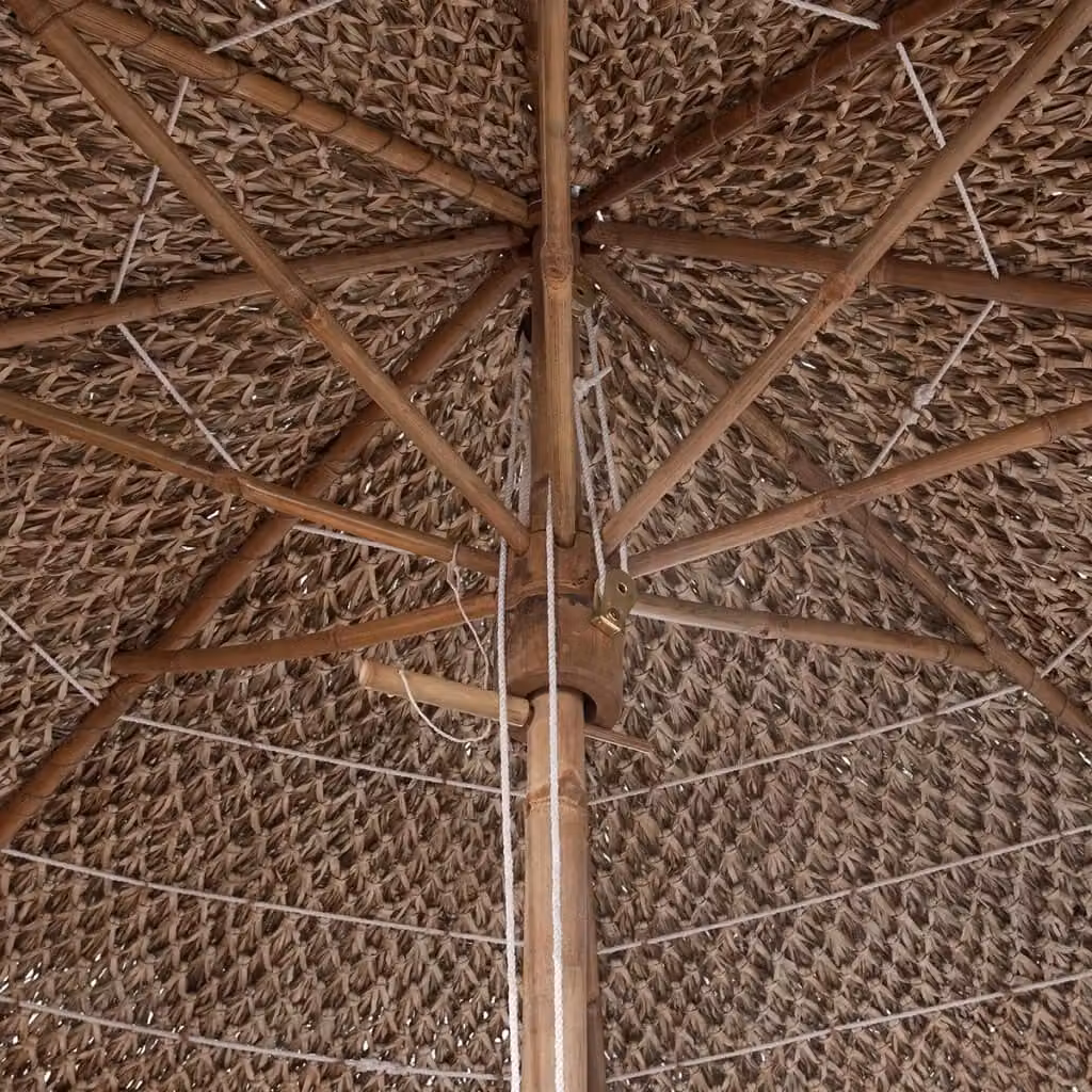 Ombrellone in bambù e legno con tetto in foglie di banano marrone, Diametro: 210 cm – 2
