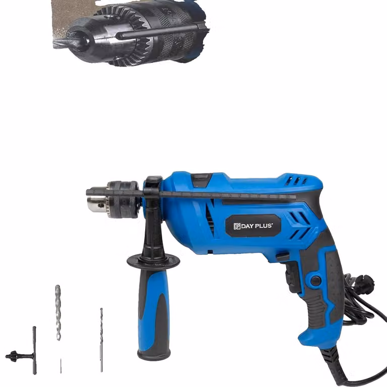 Trapano avvitatore a percussione, 650 Watt, controllo della velocità variabile, dimensioni 30 x 25 x 10 cm, compatibile con cemento e legno, impugnatura rotante a 360°