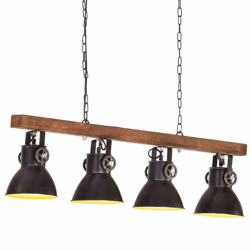 Lampada da soffitto in stile industriale nero E27 in legno di mango