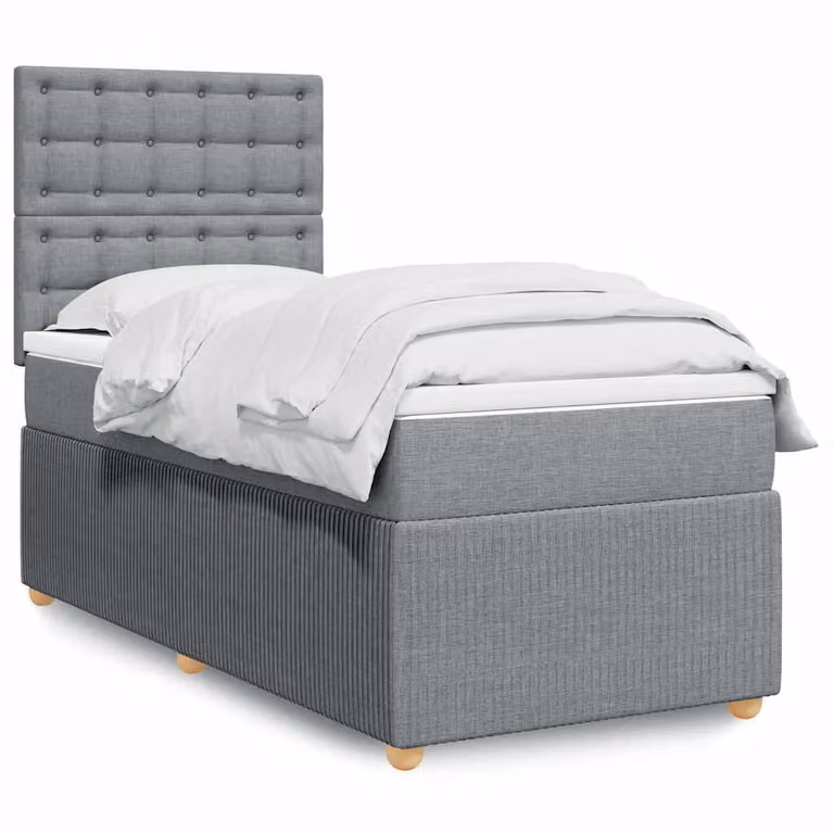vidaXL Giroletto a Molle Ibrido con Materasso in Tessuto Grigio Chiaro e Bianco L/P/H: 190 x 90 cm