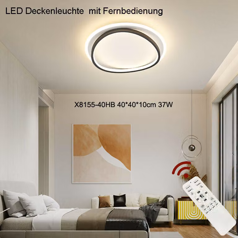 Eurotondisplay Plafoniera LED X8155-40HB 37W con telecomando Colore luce/luminosità regolabile dimmerabile Plafoniera con struttura in metallo laccato nero