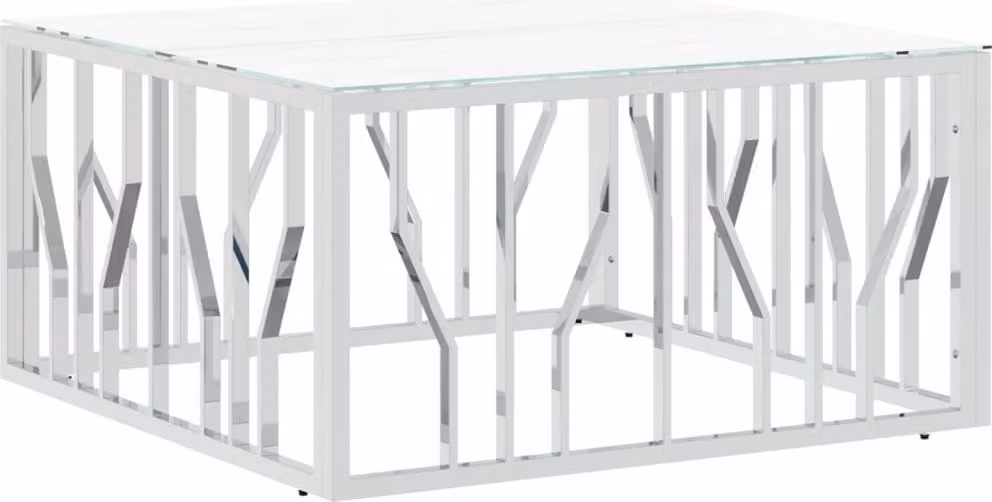 Tavolino da Salotto Argento 80x80x40 cm in Acciaio Inox e Vetro