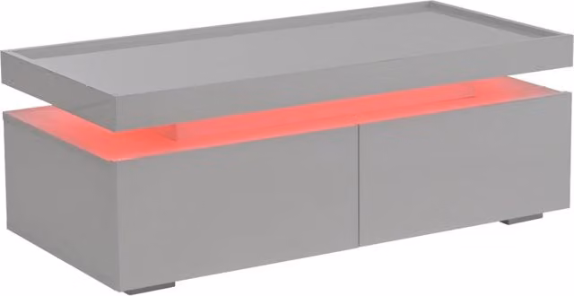 Tavolino da salotto bianco lucido 95x45x35 cm con LED, 2 cassetti e ripiano aperto, design moderno minimalista