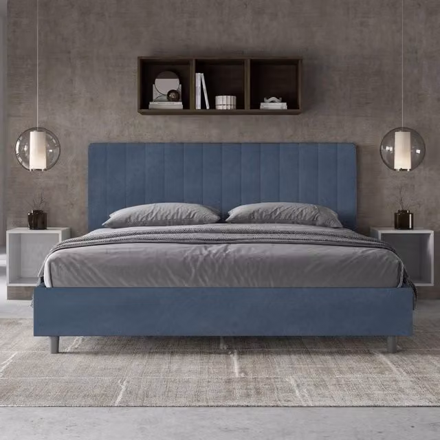 Letto matrimoniale king size con contenitore Agueda ityhome in microfibra blu L/P: 180 x 200 cm