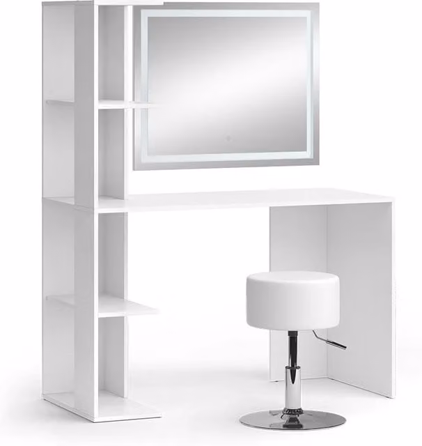 Tavolo da toilette Tower Vicco bianco con illuminazione LED e sgabello L: 122.2 cm – 1