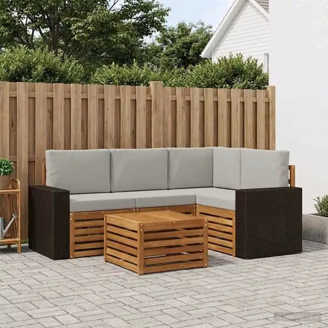 Set di divani da esterno 5 pz Naturale e Grigio Chiaro 3384332