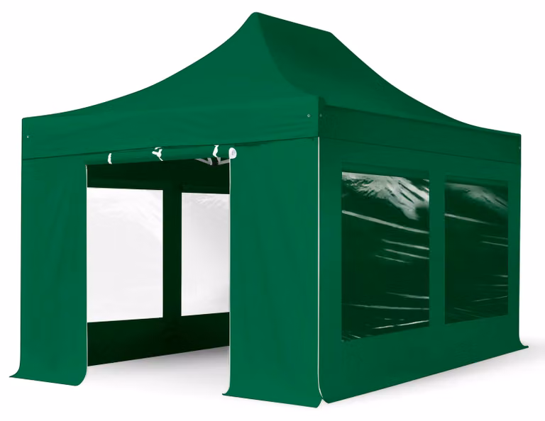 TOOLPORT 3x4,5m gazebo pieghevole PES con laterali (finestre panoramiche), PROFESSIONAL alluminio, verde scuro