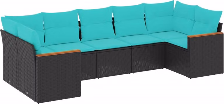 Set Divani da Giardino 7 pz con Cuscini Nero in Polyrattan
