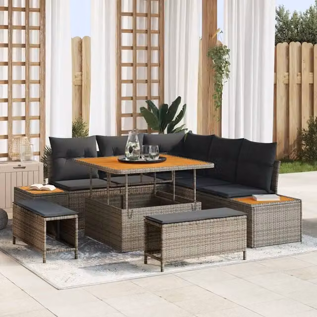 Set Divano da Giardino vidaXL a 8 posti in Forma a U Grigio con Tavolino e Cuscini