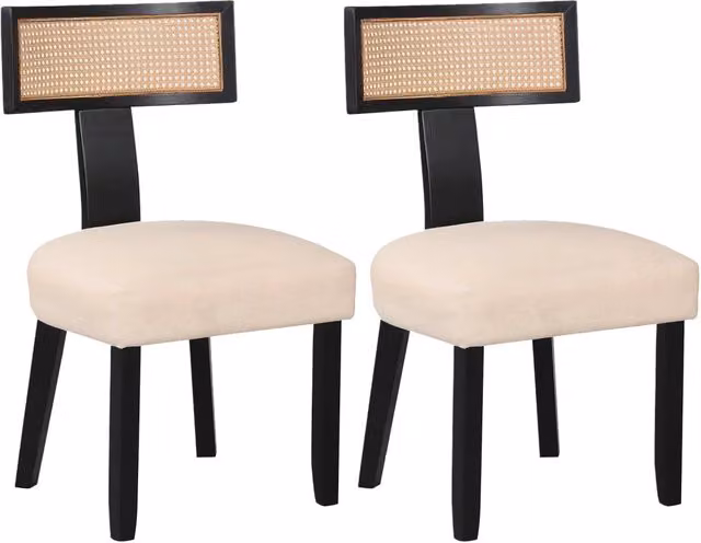 Set di 2 Sedie da Pranzo Imbottite Costway in Rattan e Legno con Schienale Curvo, Colore Nero, Ideali per Soggiorno, Sala da Pranzo e Studio – 1