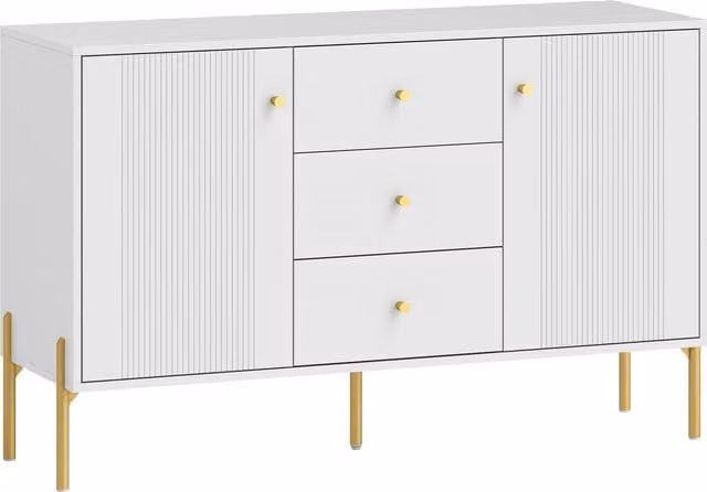Credenza Moderna da Salotto HOMCOM con 2 Ante, 3 Cassetti e Ripiani Regolabili, Bianco e Oro, L 120 x P 39,1 x H 76 cm