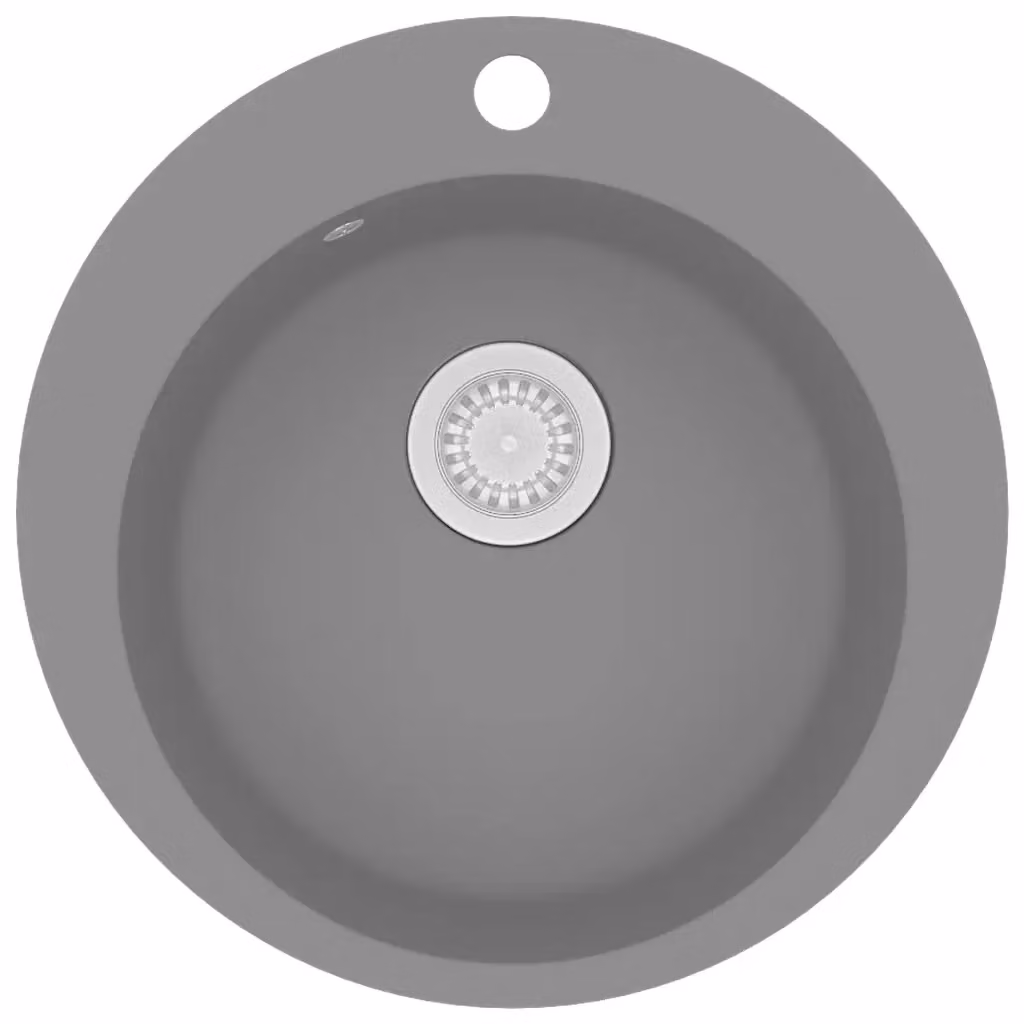 Lavello da cucina a vasca singola rotonda in granito grigio vidaXL L/P: 50,5 x 50,5 cm – 2