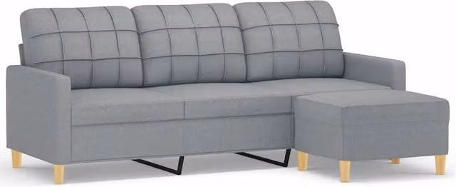 Divano | Divano da soggiorno | Sofa a 3 Posti con Poggiapiedi Grigio Chiaro 180cm in Tessuto