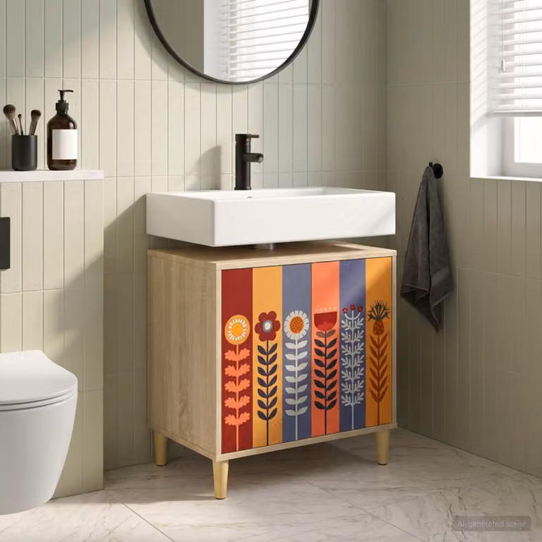 Mobile da bagno vidaXL ESSEN moderno in legno e MDF color marrone con ante a cerniera e ripiani interni L/P/H: 60 x 40 x 60 cm