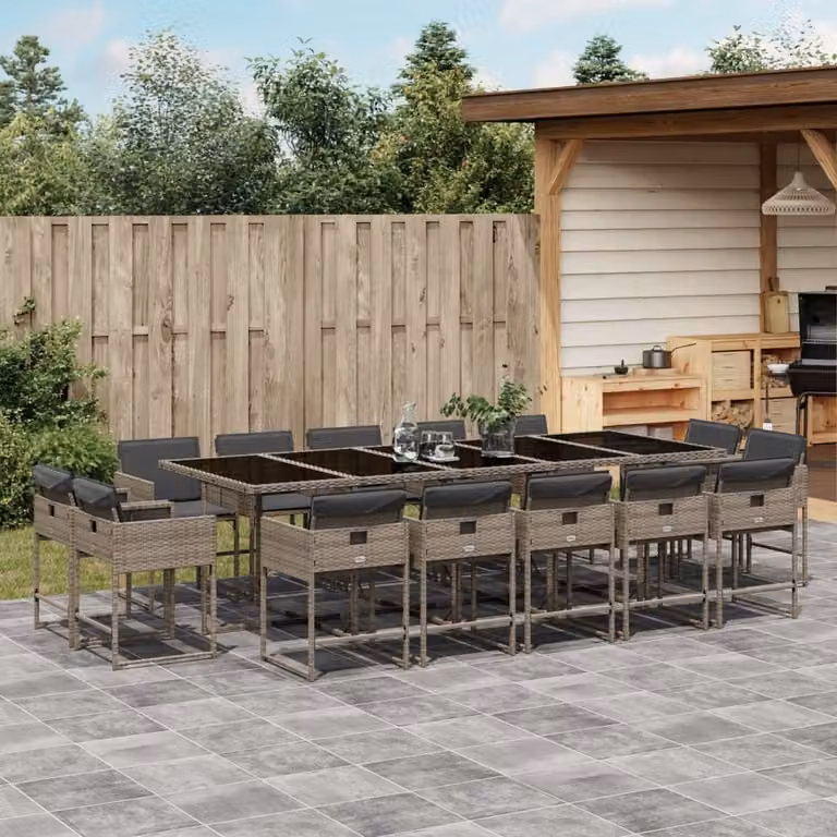Maison Exclusive - Set da Pranzo da Giardino 15 pz con Cuscini Grigio Polyrattan
