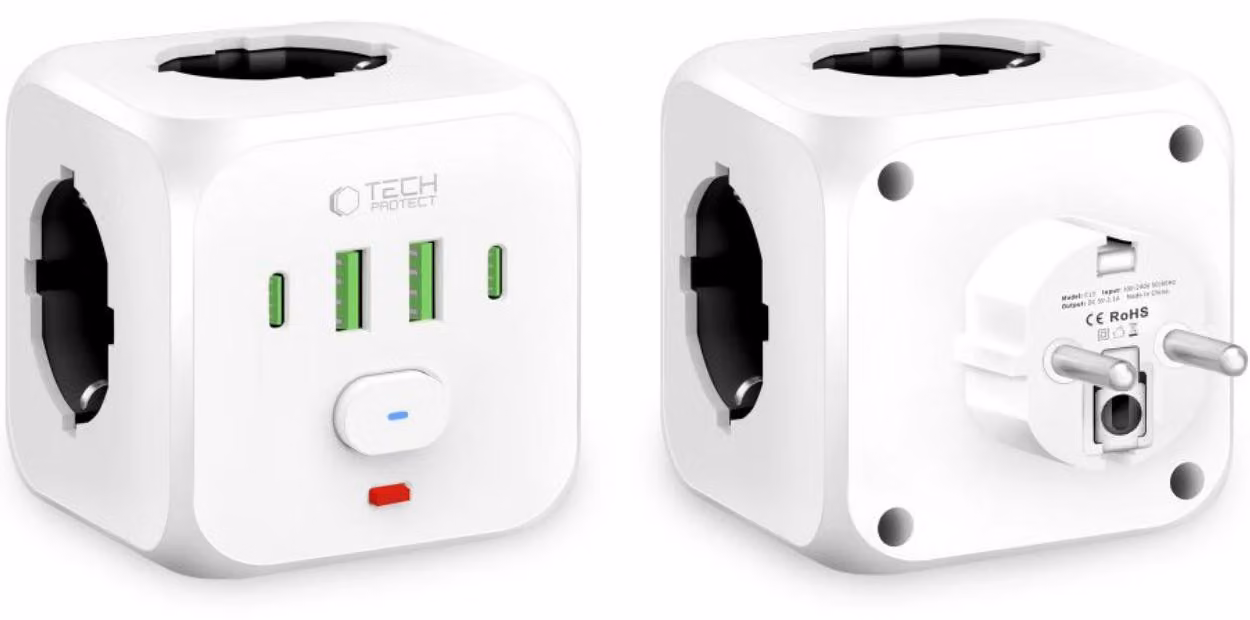 Tech-Protect Pcl3X4 Presa di corrente 2 Usb e 2 Type-C e 3 prese Bianco