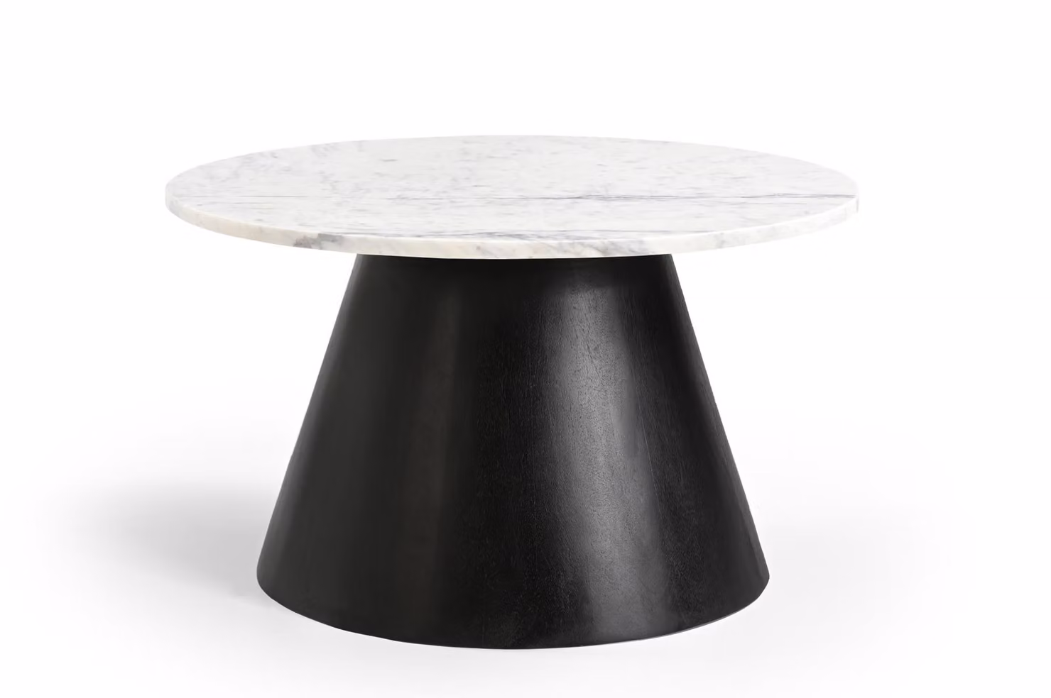 Marmoholz - Tavolino rotondo Bari Ø70 cm x H40 cm in marmo bianco naturale e legno massiccio di mango nero - tavolino in stile moderno