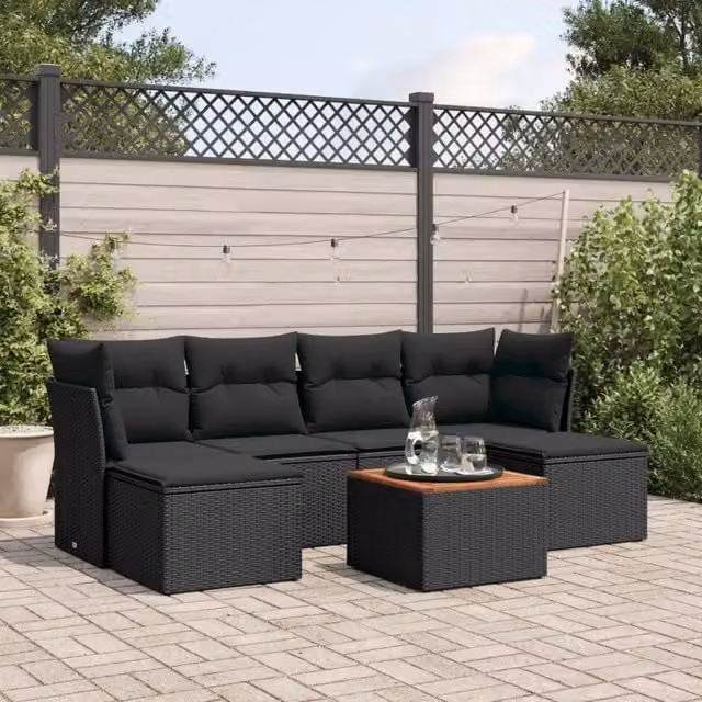 Set Divani da Giardino con Cuscini 7pz Nero Polyrattan 3256097