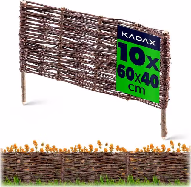 Set da 10 pezzi di recinzione da giardino ornamentale in vimini marrone KADAX, L: 60 cm, H: 40 cm