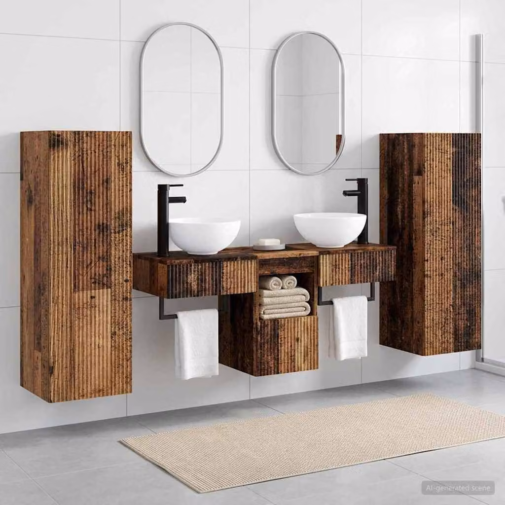 Set di mobili per il bagno moderno vidaXL in legno marrone, composto da mobile lavabo e pensile, L/P/H: 33 x 34,5 x 100 cm