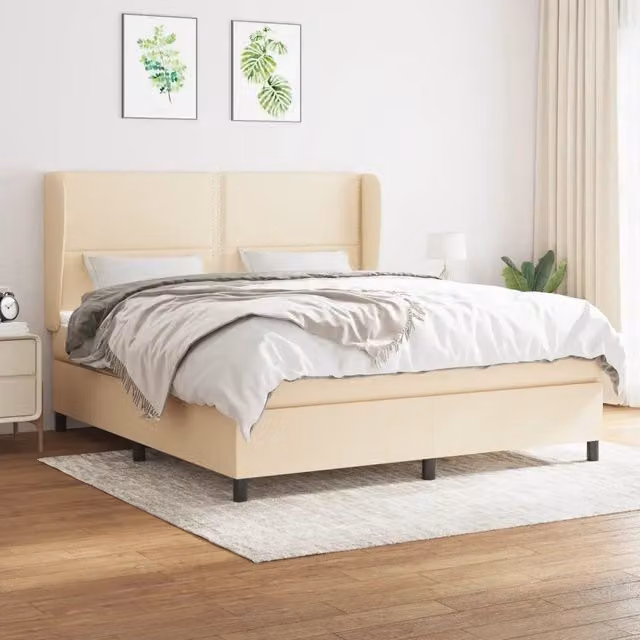 Letto Ibrido vidaXL con Giroletto a Molle e Materasso in Tessuto Beige e Bianco L/P: 180 x 200 cm