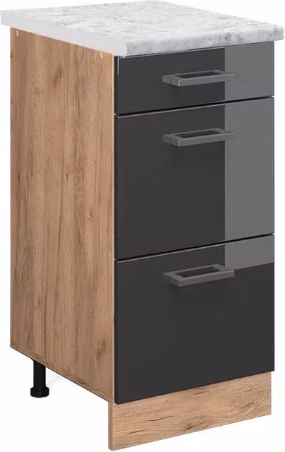 Mobiletto base per cucina R-Line Antracite lucido/Rovere dorato 40 cm PL Marmo Vicco