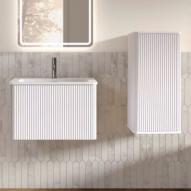 Set Mobile Bagno con Lavabo Sottolavabo Sospeso ¨C Minimal ¨C Bianco 60cm