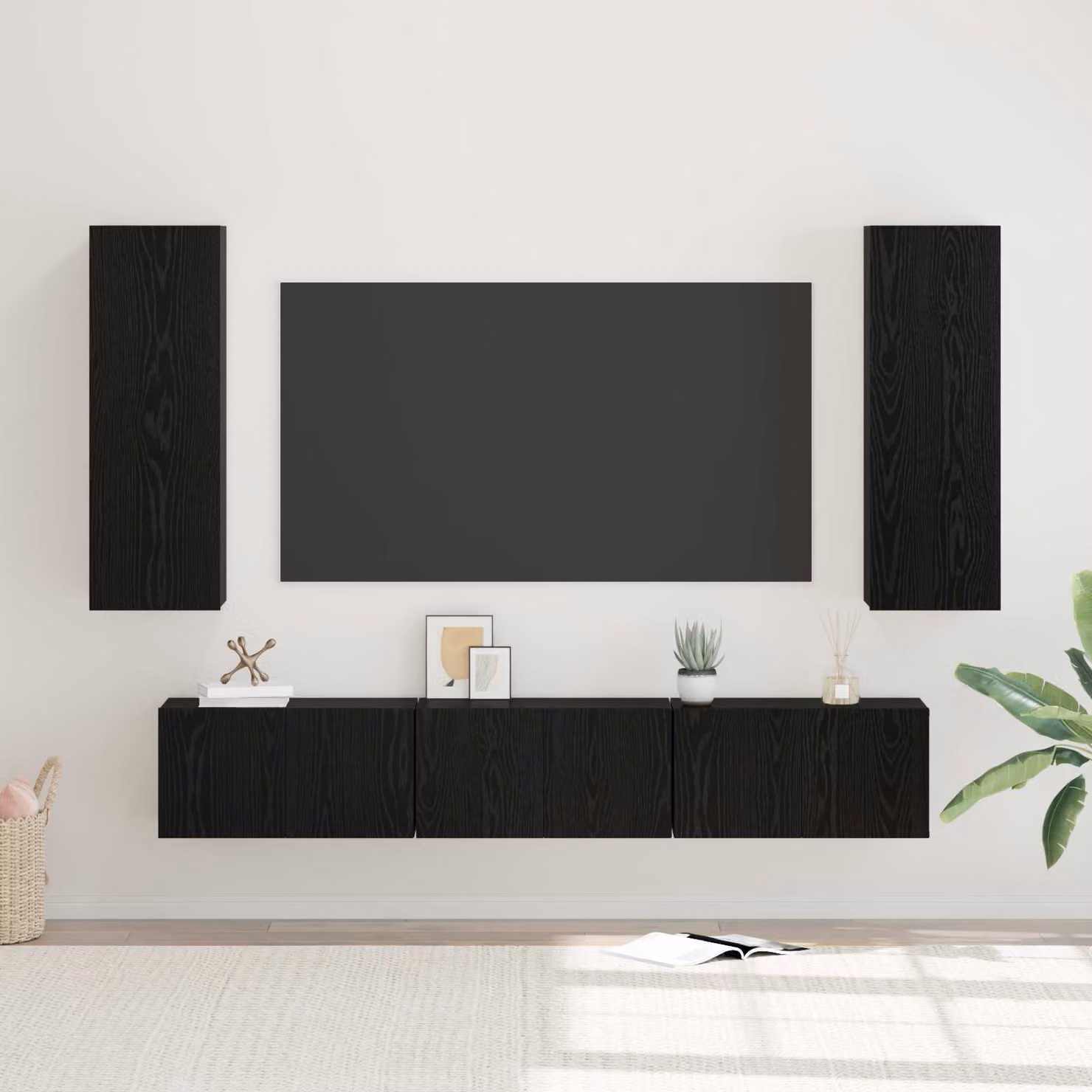 Set mobile TV vidaXL 5 pezzi in legno ingegnerizzato Rovere e Nero per soggiorno – 1