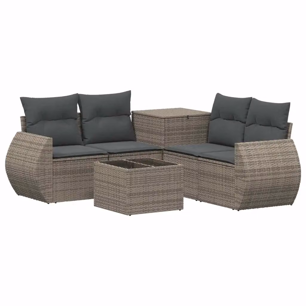 Set di divani da giardino moderno vidaXL in polyrattan con tavolino da caffè e cuscini, Grigio e Antracite – 2