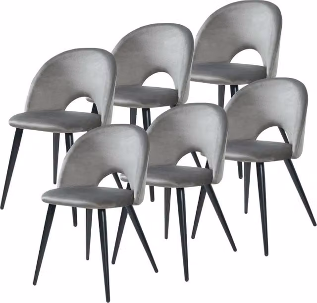 Set di 6 sedie da sala da pranzo Karijoki en.casa con rivestimento in velluto, colore grigio e nero – 1