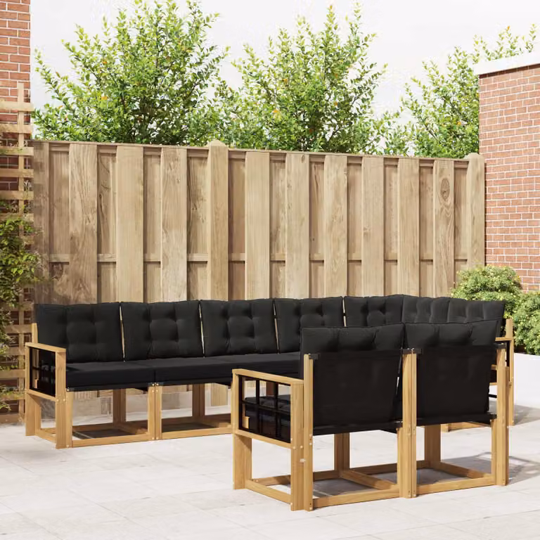 Set di divani da esterno vidaXL 8 pz in legno di acacia con cuscini Bianco e Nero