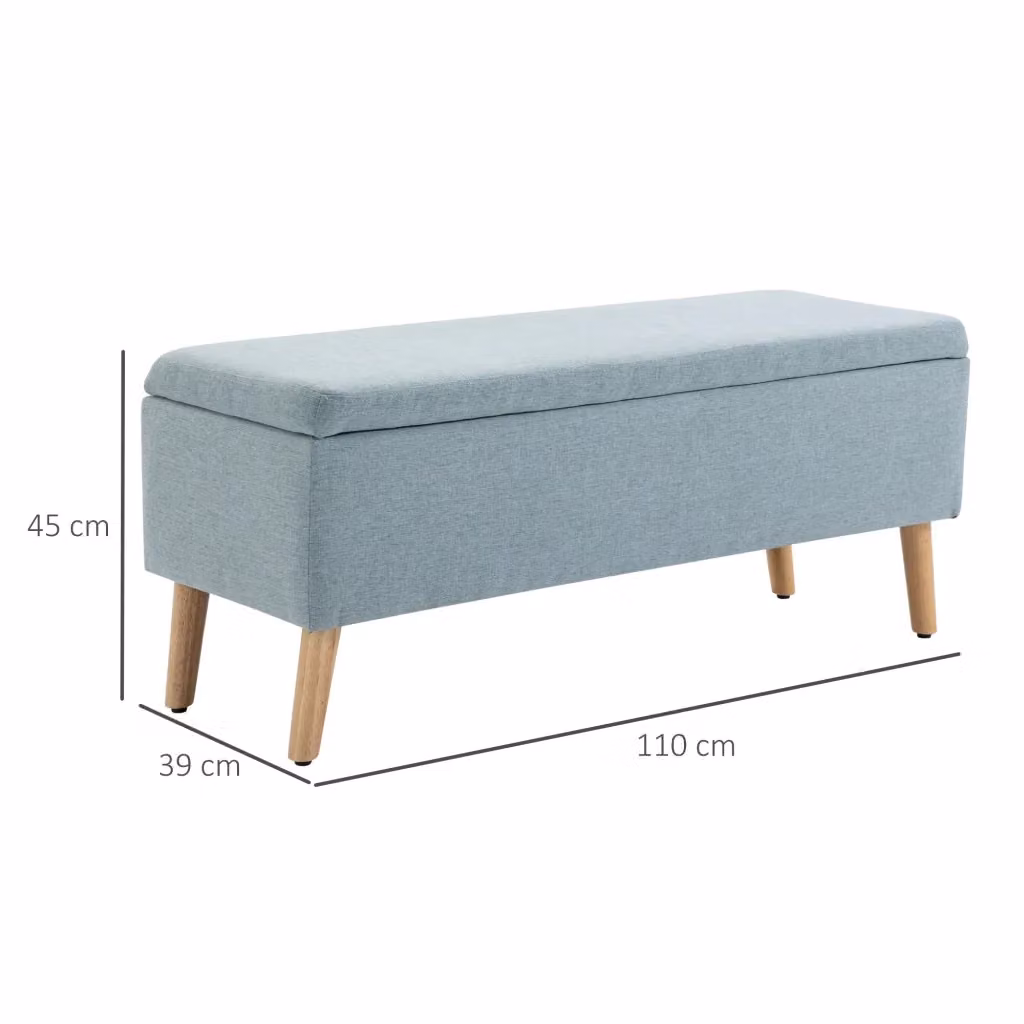Panca contenitore scandinava WISHDOR in tessuto verde con gambe in legno, L: 120 cm, P: 39 cm, H: 45 cm – 2