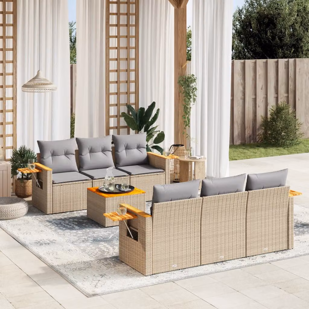 vidaXL Set Divani da Giardino 7 pz in Polyrattan con Cuscini Beige e Grigio – 1