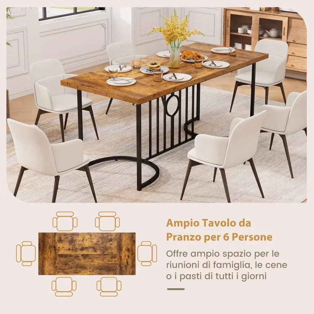 Tavolo da Pranzo Rettangolare Costway in Legno e Metallo, Stile Industrial, L: 180 cm, P: 79 cm, H: 75 cm, Colore Marrone e Nero – 2