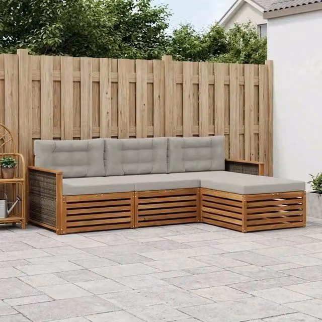 Set di divani da esterno 4 pz Naturale e Grigio Chiaro 3383199