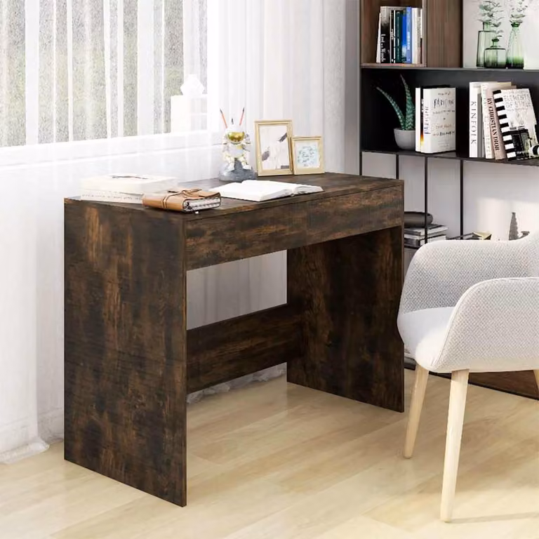 Scrivania moderna vidaXL in legno e MDF color rovere, con cassettiera, L 101 cm x P 50 cm x H 76,5 cm