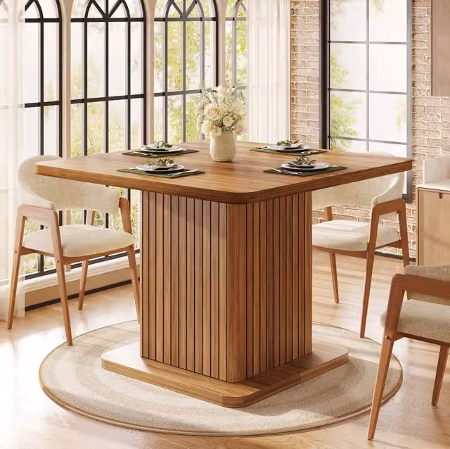 Tavolo da pranzo quadrato 80x80 cm con vano contenitore in MDF effetto legno marrone scuro