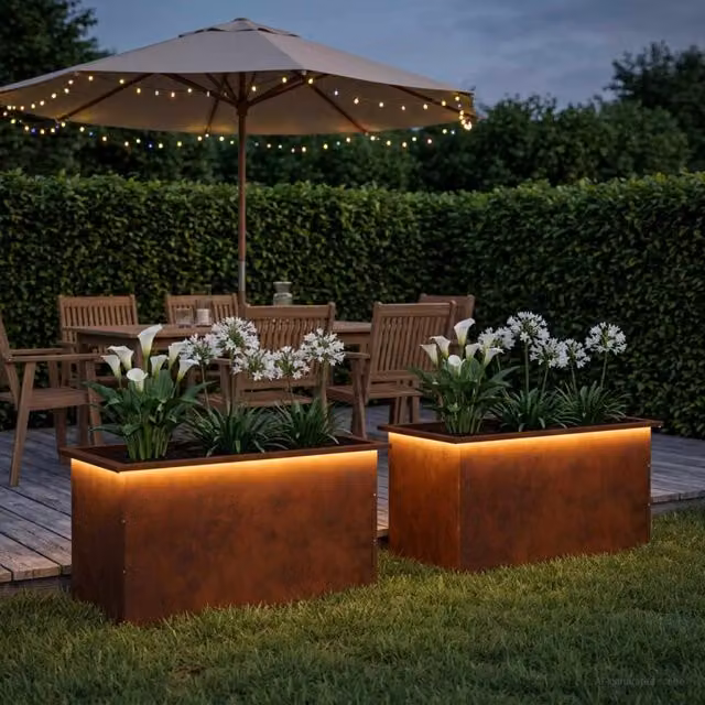Fioriera da giardino con LED 2 pz Ruggine 50 x 80 x 48 cm 8008223