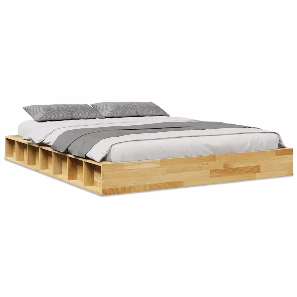 Struttura Letto in Legno Massiccio vidaXL con Doghe Rigide e Compartimenti Laterali, Colore Rovere, L/P/H: 203 x 140 x 151 cm – 2