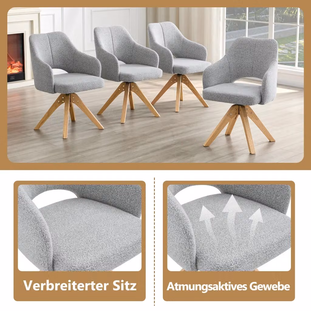 Set da 2 sedie girevoli REDOM in tessuto grigio con struttura in legno e metallo per cucina e sala da pranzo – 2