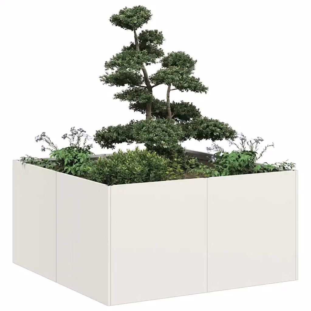 Fioriera bianca vidaXL in acciaio laminato a freddo L: 80 cm, P: 80 cm, H: 40 cm
