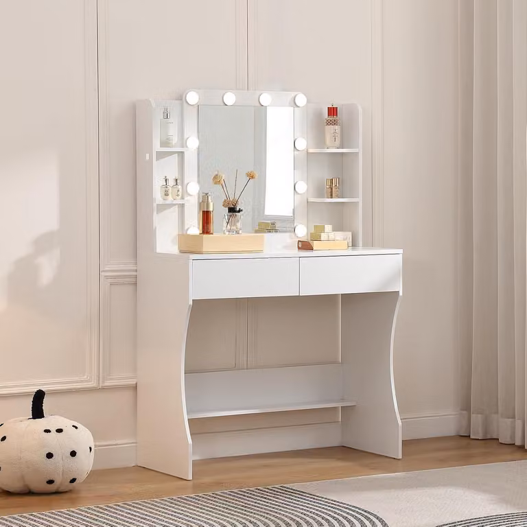 Tavolino da trucco - Specchiera da trucco - Tavolino per il trucco - Comodino con specchio - Tavolino compatto